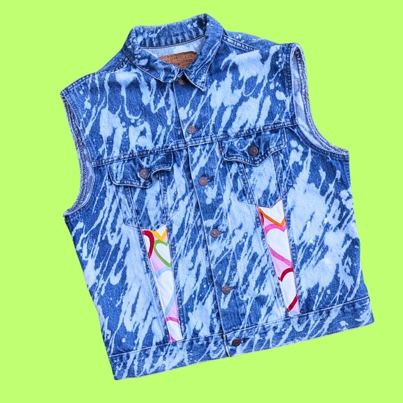 SOLD Handmade, Upcycled Lady Gaga Levi's Denim Vest/Jacket Size XL - Picture 2 of 2